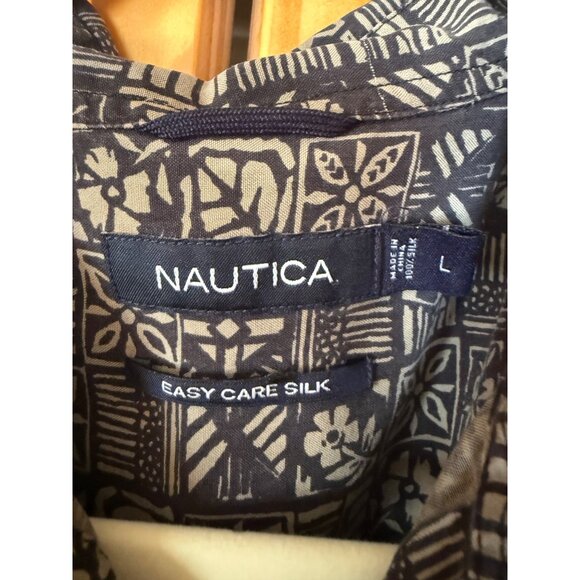 Nautica Mens Vintage Gray Short-Sleeve Button-Up Shirt 100% Easy Care Silk Hawai - Picture 6 of 9